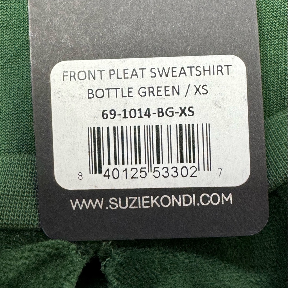 NWT Suzie Suzi Kondi Front Pleat Velour Sweatshirt in Bottle Green Sz XS - Picture 7 of 11